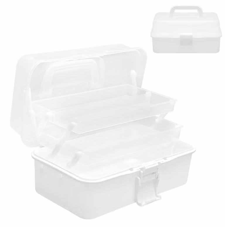 Contenitore multifunzionale, con 3 ripiani, portatile, dimensioni 26,5 x 15,5 x 13 cm