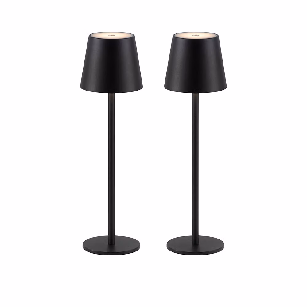 JUST LIGHT Lampada da tavolo a LED con batteria ricaricabile, set da 2, orientabile verso l'alto e verso il basso, USB, dimmerabile con comando touch, nera, per interni ed esterni, 29251-16AO, 29251-18AO, 29251-26AO, 29251-43AO