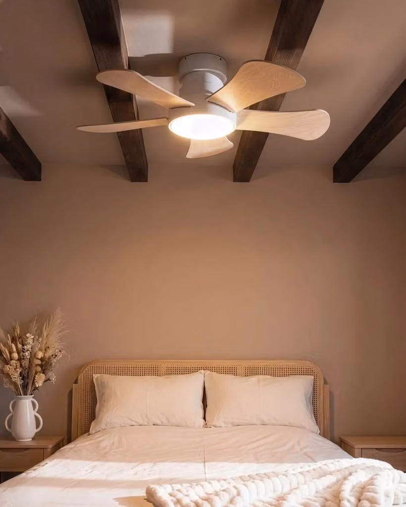 Ventilatore da soffitto BELIANI con luce LED, pale in legno e base in metallo, beige, con telecomando e timer – 2
