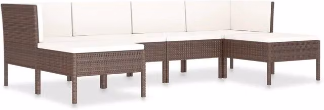 Set di mobili da giardino Outsunny composto da 6 pezzi con cuscini in tessuto, struttura in metallo e design moderno a forma di L in resina intrecciata marrone e bianca
