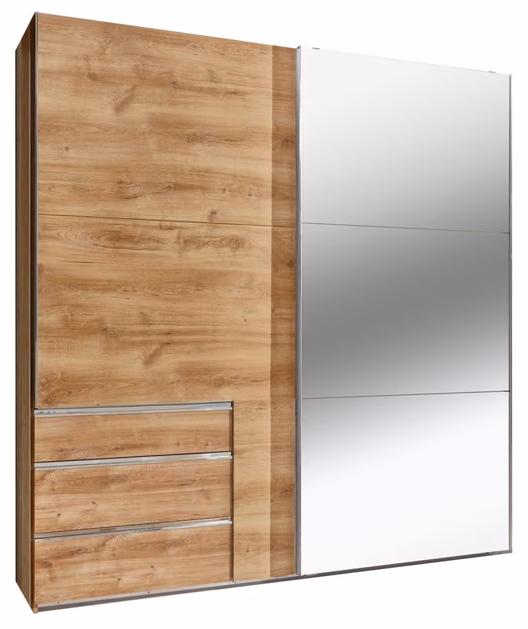 Armadio a porte scorrevoli Level con specchio, finitura a scelta, rovere a doghe, 200x65x236 cm