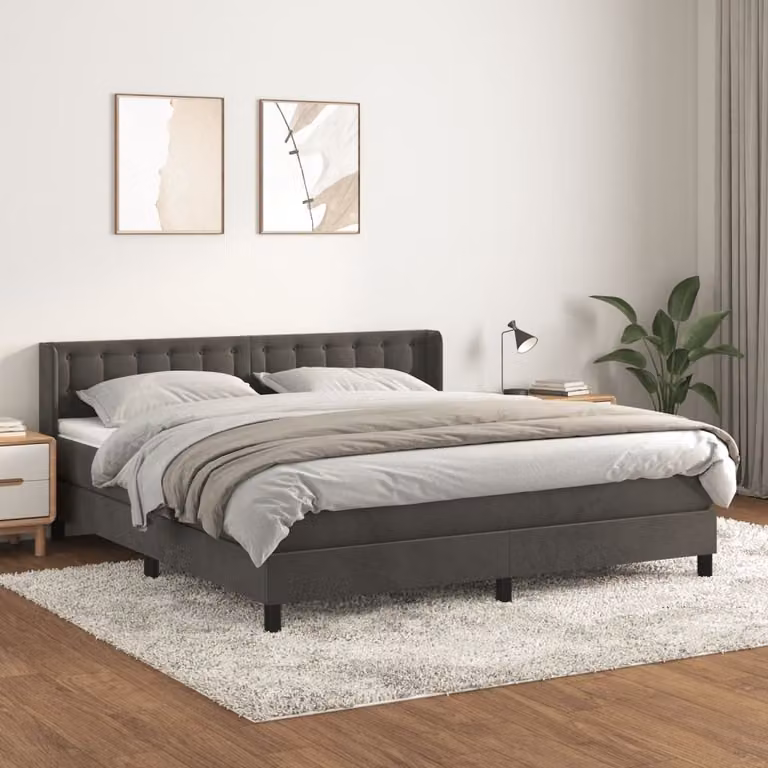The Living Store Letto a molle con materasso grigio scuro 160x200 cm in velluto