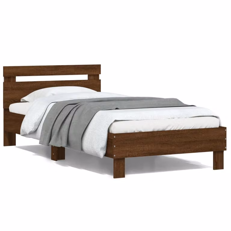 vidaXL Letto con Testiera, Illuminazione LED e Porta USB, Rovere Marrone, L 100 x P 200 cm