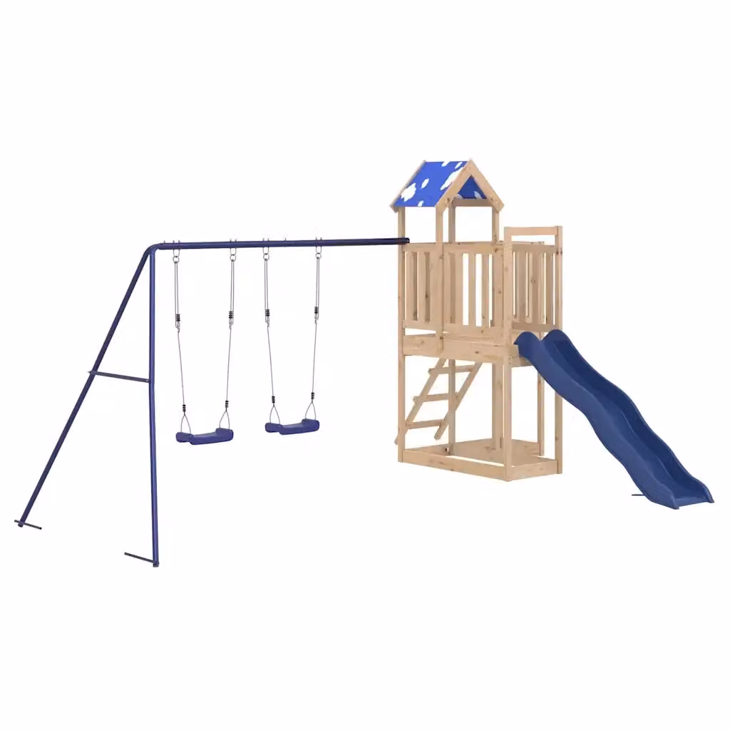 vidaXL Set da Gioco da Esterno in Legno Massello con Scivolo, Altalena e Sabbiera, Multicolore – 2