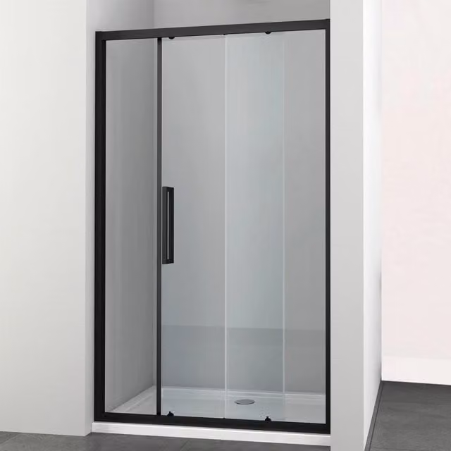 Ogomondo porta scorrevole slide 2 due ante black profilo nero cristallo 6 mm *** misure 116-120xh195 cm, confezione 1