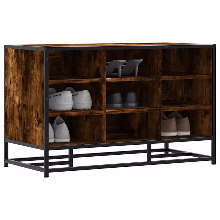 Scarpiera vidaXL in Rovere Fumo, Stile Industrial in Metallo e Truciolato, L 84 x P 40 x H 53,5 cm