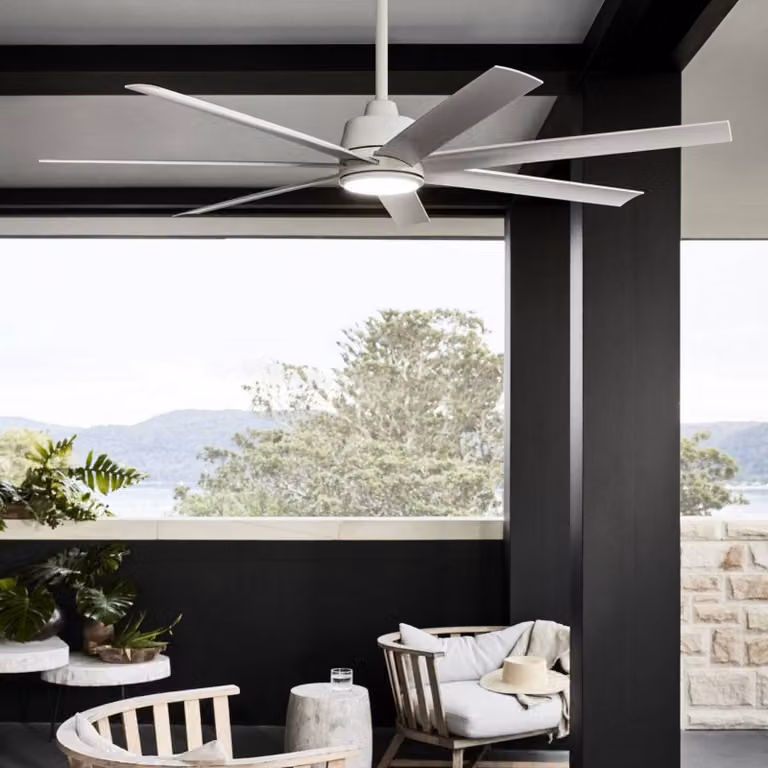 Beacon Lighting Ventilatore da soffitto con luce Atlanta bianco 142 cm silenzioso Atlanta, dimmerabile, Bianco / Opale, Soggiorno / Sala da pranzo, Plastica, Moderno