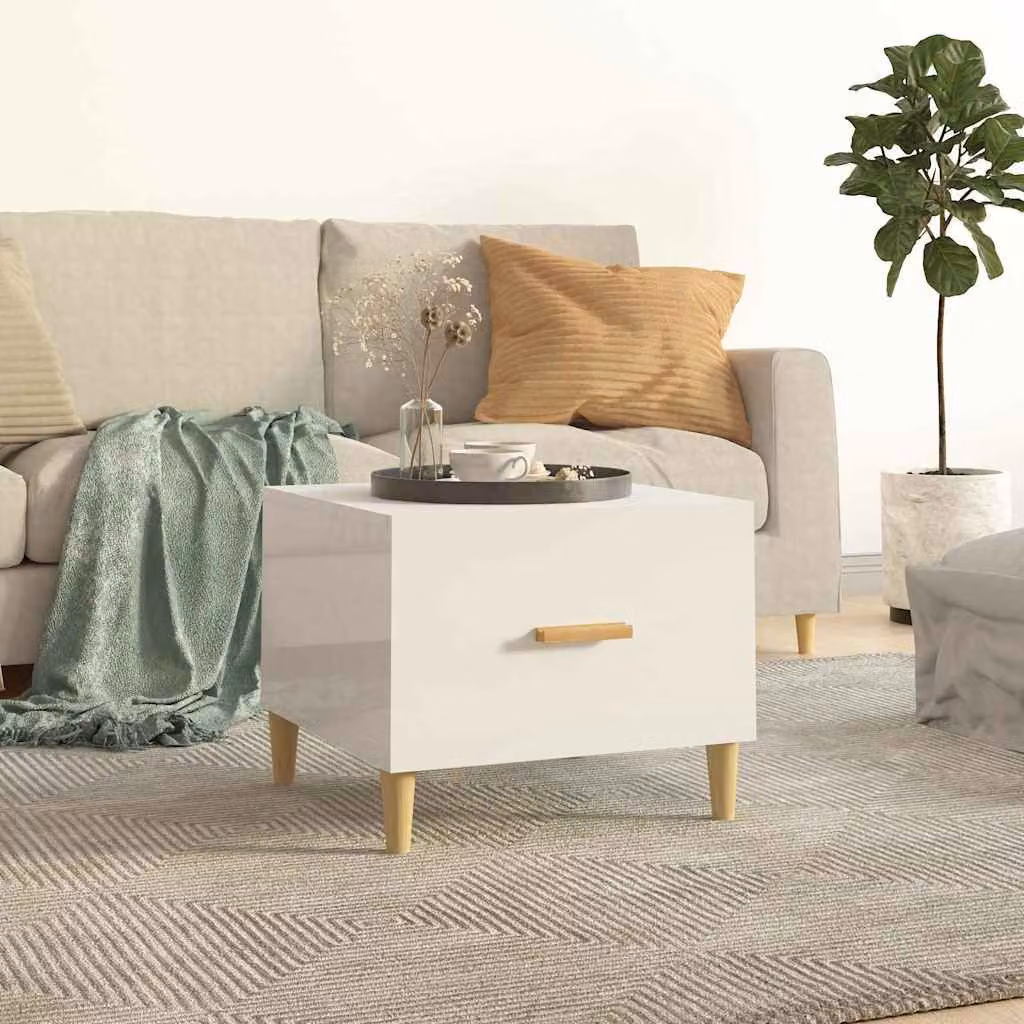 vidaXL Tavolino da Salotto Quadrato Bianco Lucido in Legno, L/P/H: 50 x 50 x 40 cm