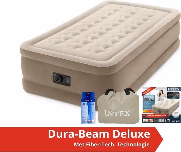 Intex Ultra Plush - Materasso ad aria - Singolo - Con kit di riparazione e pompa incorporata191x99x46 cm - PVC - Beige