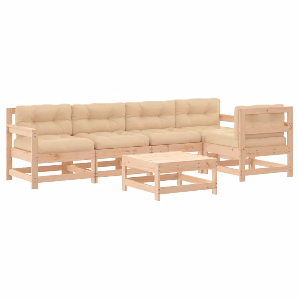 Set Divani da Giardino 6 pz con Cuscini in Legno Massello
