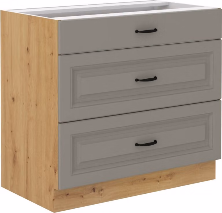 Armadietto inferiore con cassetti SOPHIA - larghezza 80 cm, grigio chiaro / rovere artisan