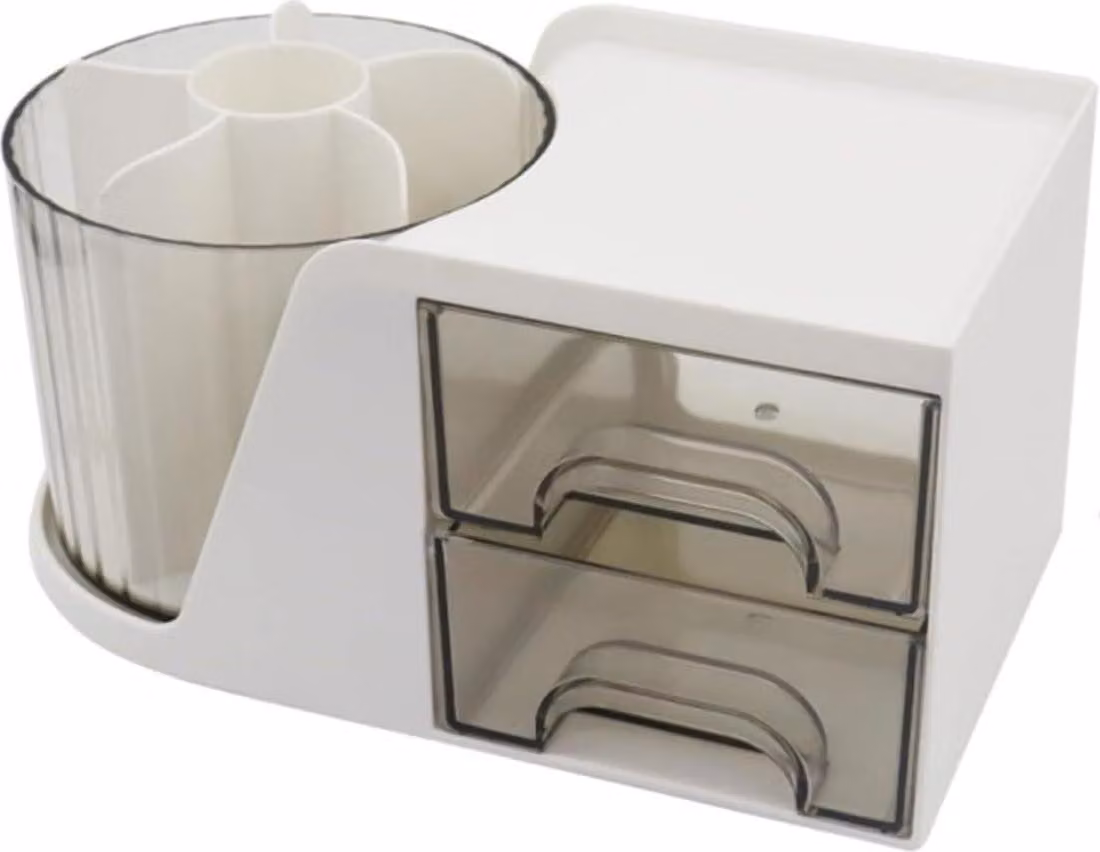 organizzatore da tavolo rotante a 360° - accessorio multifunzionale - 2 cassetti