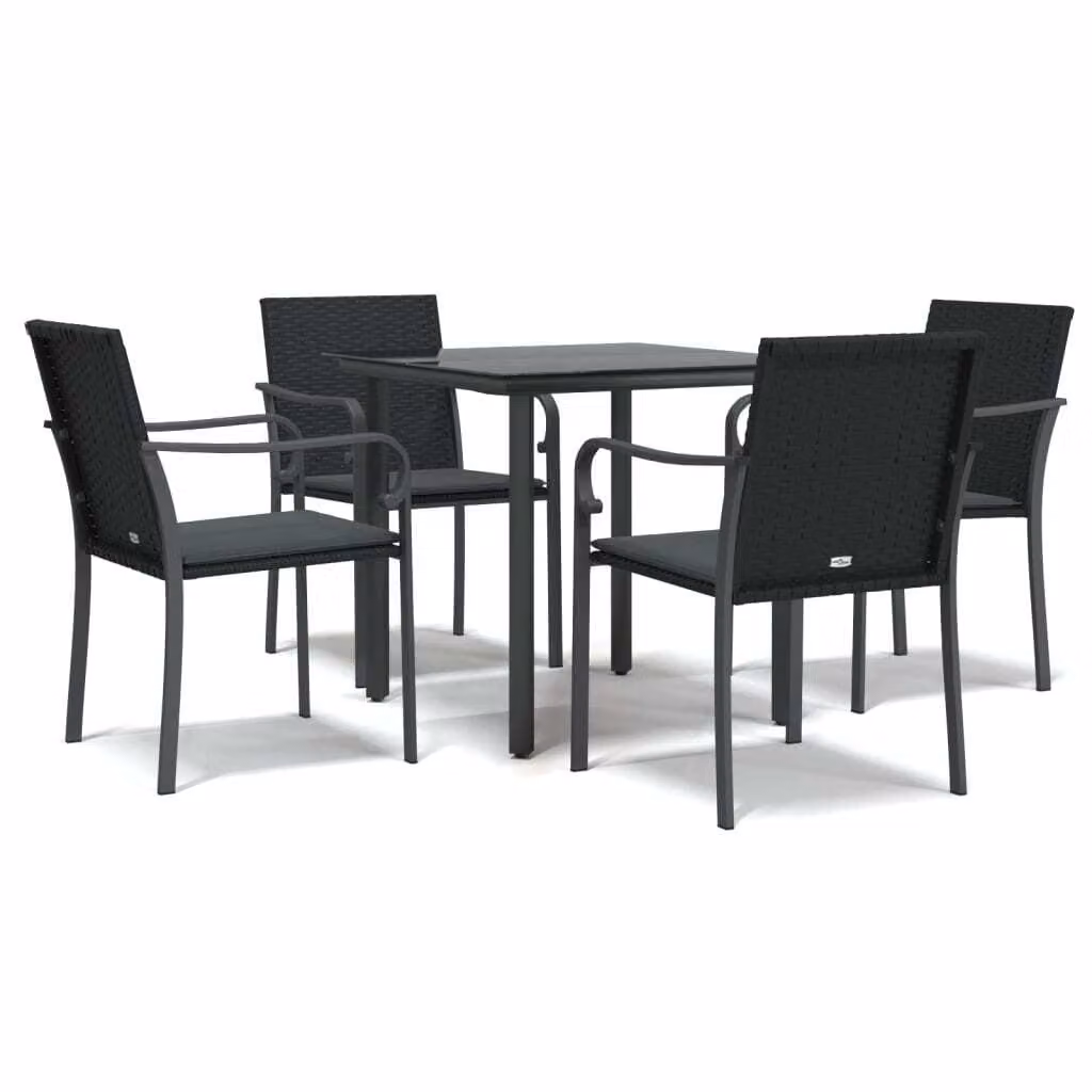 Set Pranzo da Giardino 5pz con Cuscini in Polyrattan e Acciaio