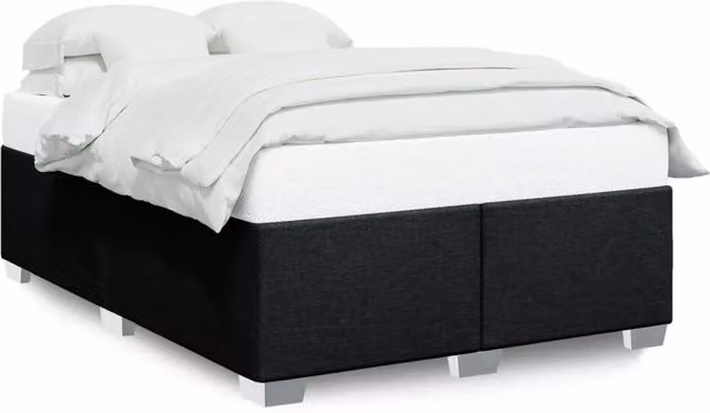 Letto matrimoniale moderno in tessuto nero con struttura in legno e doghe, L/P: 140 x 190 cm