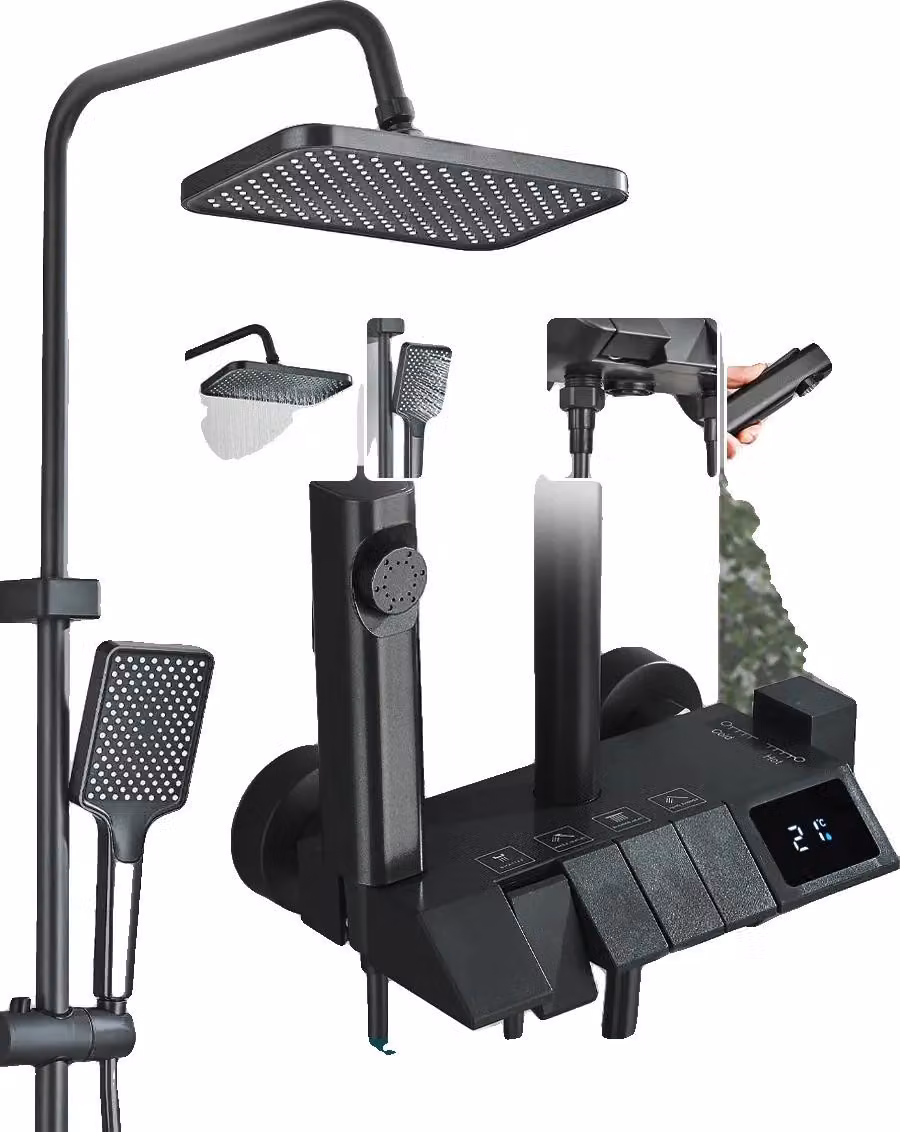 Miscelatore per doccia, a parete, comando monocomando, display LCD nero
