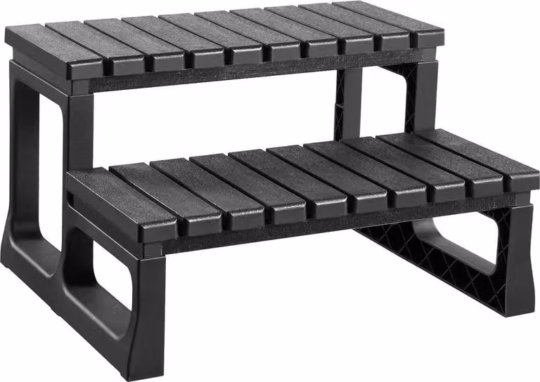 Scala per vasca idromassaggio, scala a 2 gradini per spa da esterno, scala per piscina fuori terra/gonfiabile in PP resistente, larghezza 599,5 mm, portata 145,2 kg, multiuso per veranda, patio, terrazza, camper, colore nero