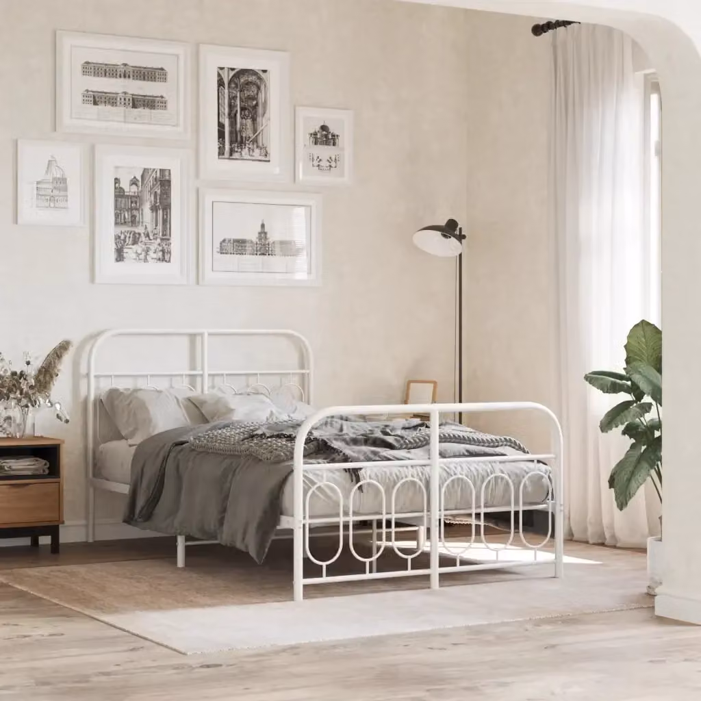 Letto matrimoniale in metallo bianco con testiera e pediera e doghe fisse L/P/H: 120 x 200 cm – 2