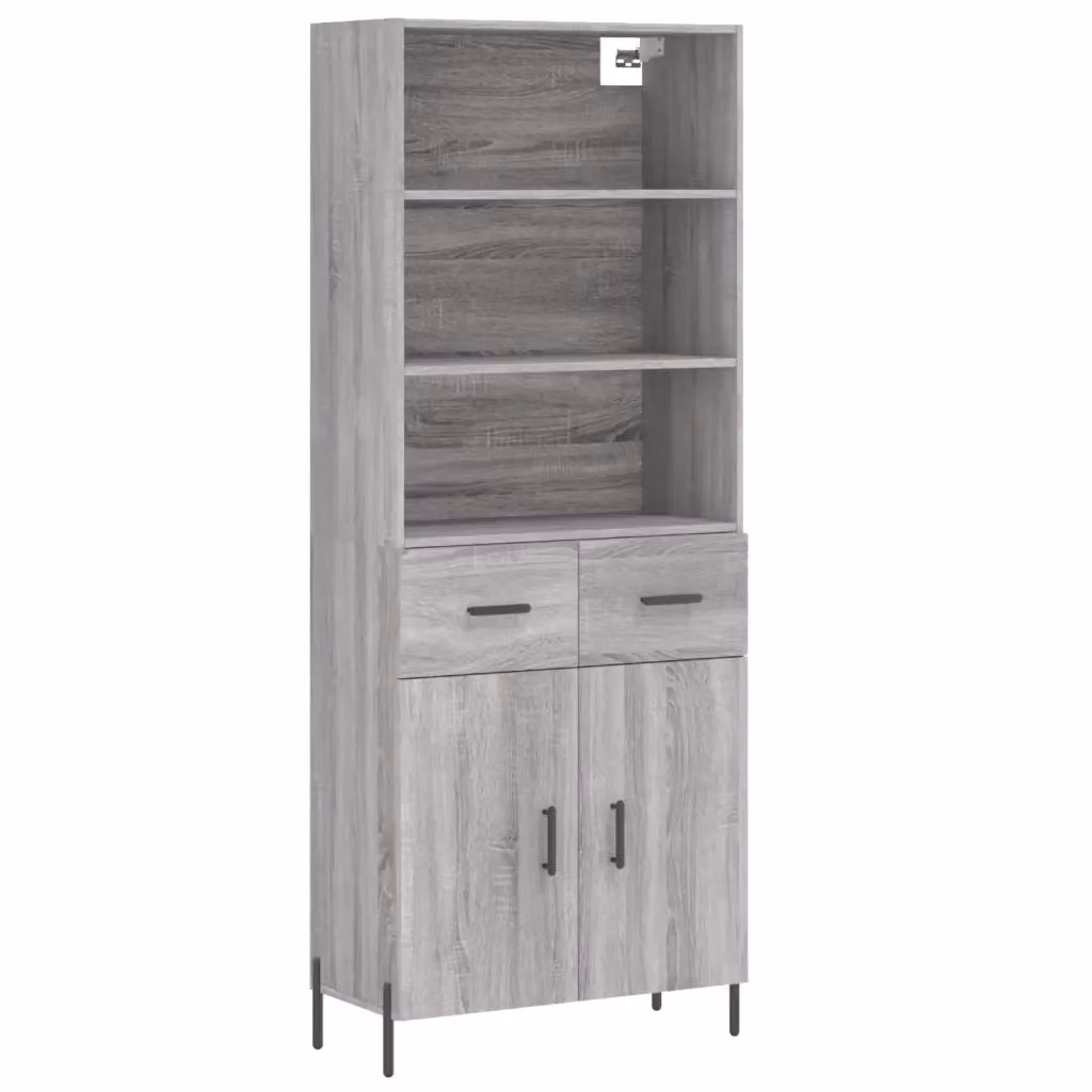 Credenza moderna vidaXL in legno e metallo, colore grigio, L: 69,5 cm, P: 34 cm, H: 180 cm – 2