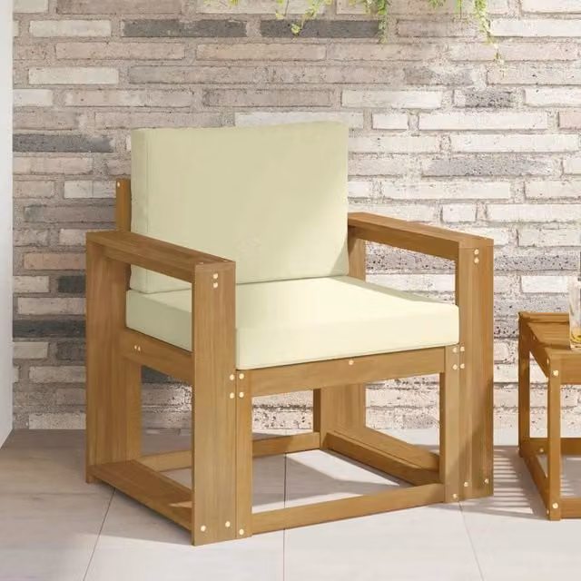 Set di 2 divani da esterno moderni DESIGN IN con struttura in legno di acacia e rivestimento in tessuto bianco e beige