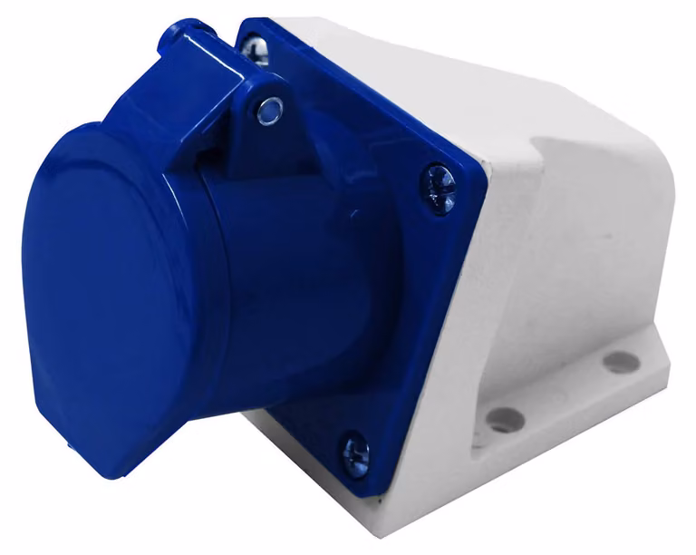 Prese a muro industriali, angolata, 16 A, 2P + T, 380 V, grado di protezione IP44, colore blu