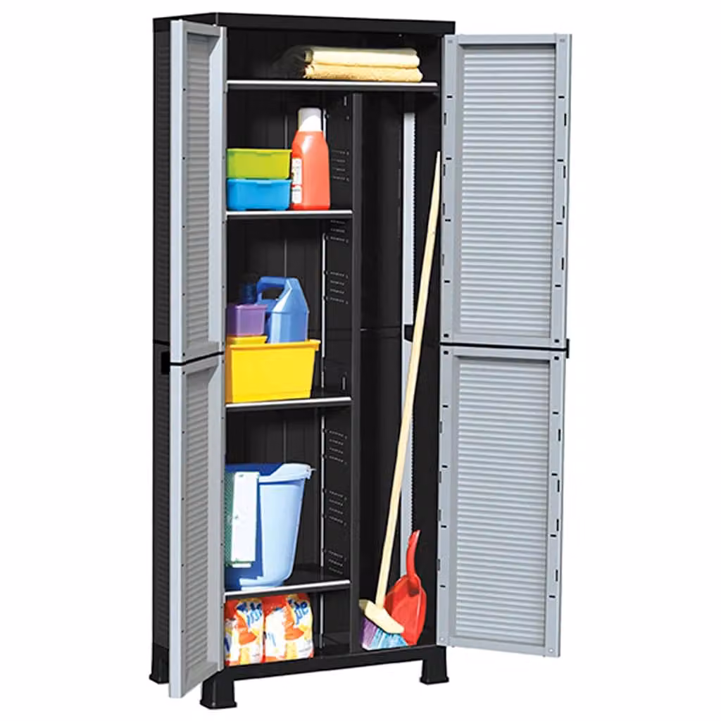Armadietto da parete vidaXL in plastica grigia con ante a battente e serratura, L: 68 cm, P: 39 cm, H: 171,5 cm – 1