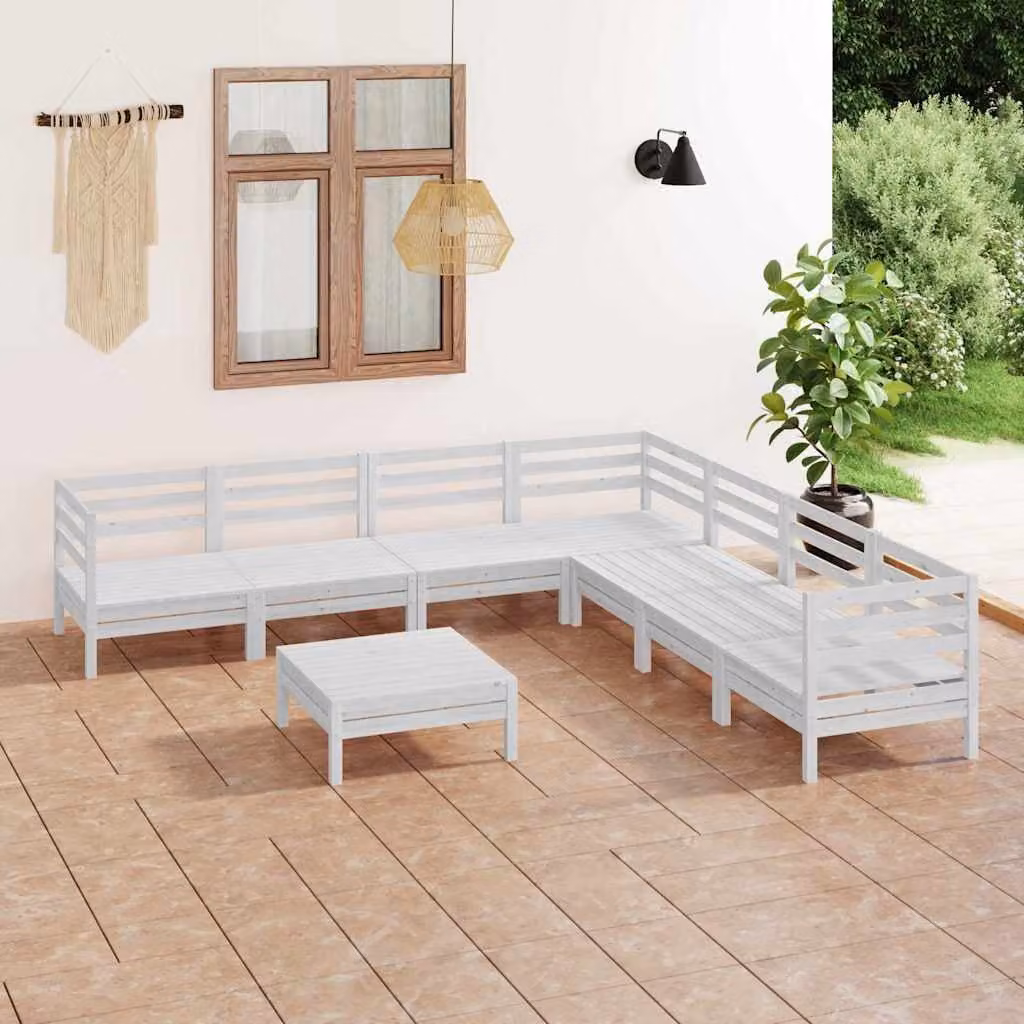 vidaXL Set Salotto da Giardino a L in Legno di Pino Bianco con Cuscini, 8 Pezzi
