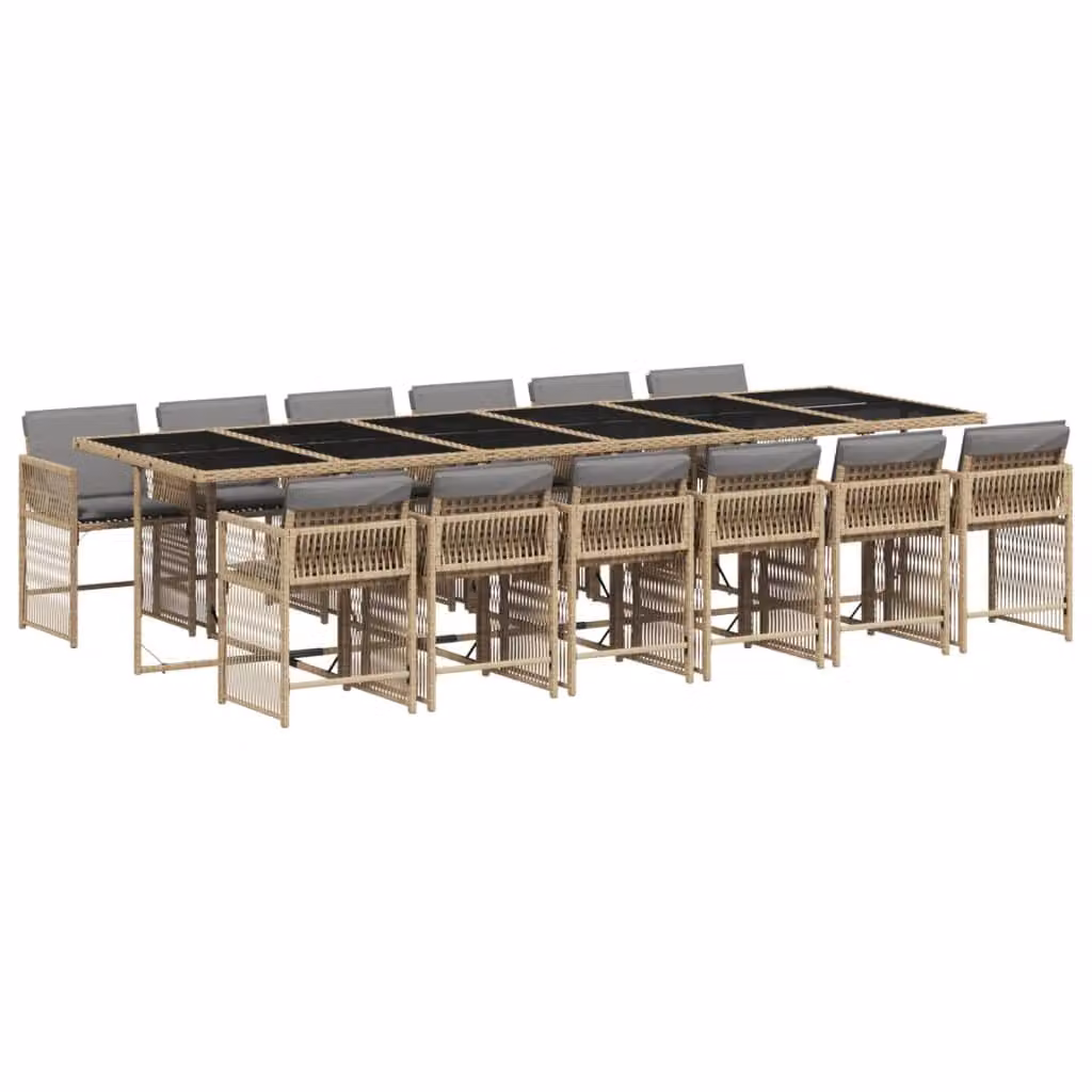 Set Pranzo da Giardino 13 pz con Cuscini Beige Misto Polyrattan