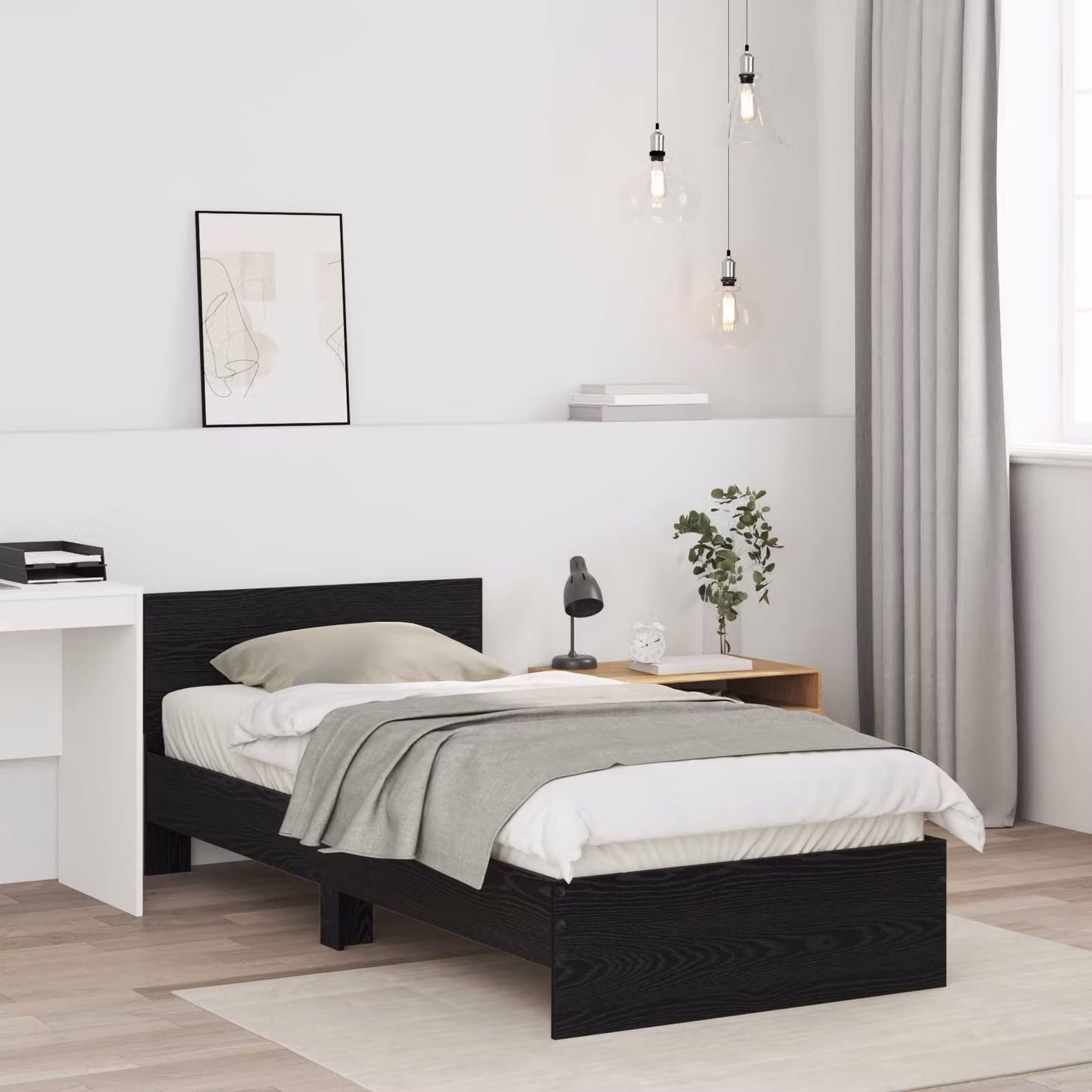 Struttura letto con testata moderna vidaXL in legno Rovere Nero L 80 x P 200 cm