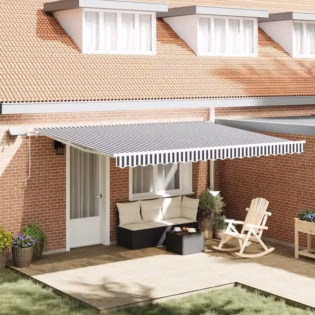 Tenda da Sole Retrattile Manuale Videx con LED in Alluminio e Poliestere, Colore Antracite e Bianco, L: 450 cm, P: 300 cm