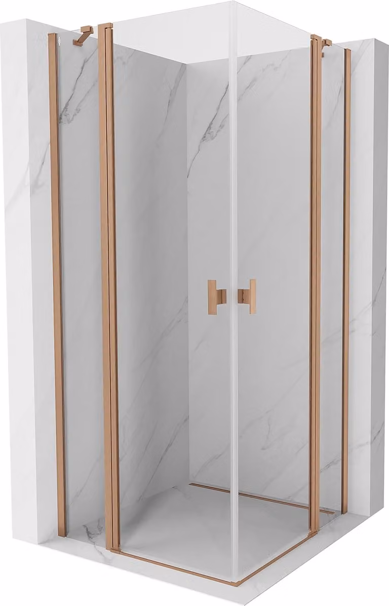Mexen Mist Duo cabina doccia a battente 95 x 95 cm, trasparente, rame spazzolato - 8A4-095-095-65-00