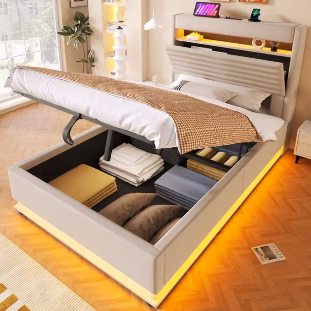 letto imbottito lino beige 90 x 200 cm