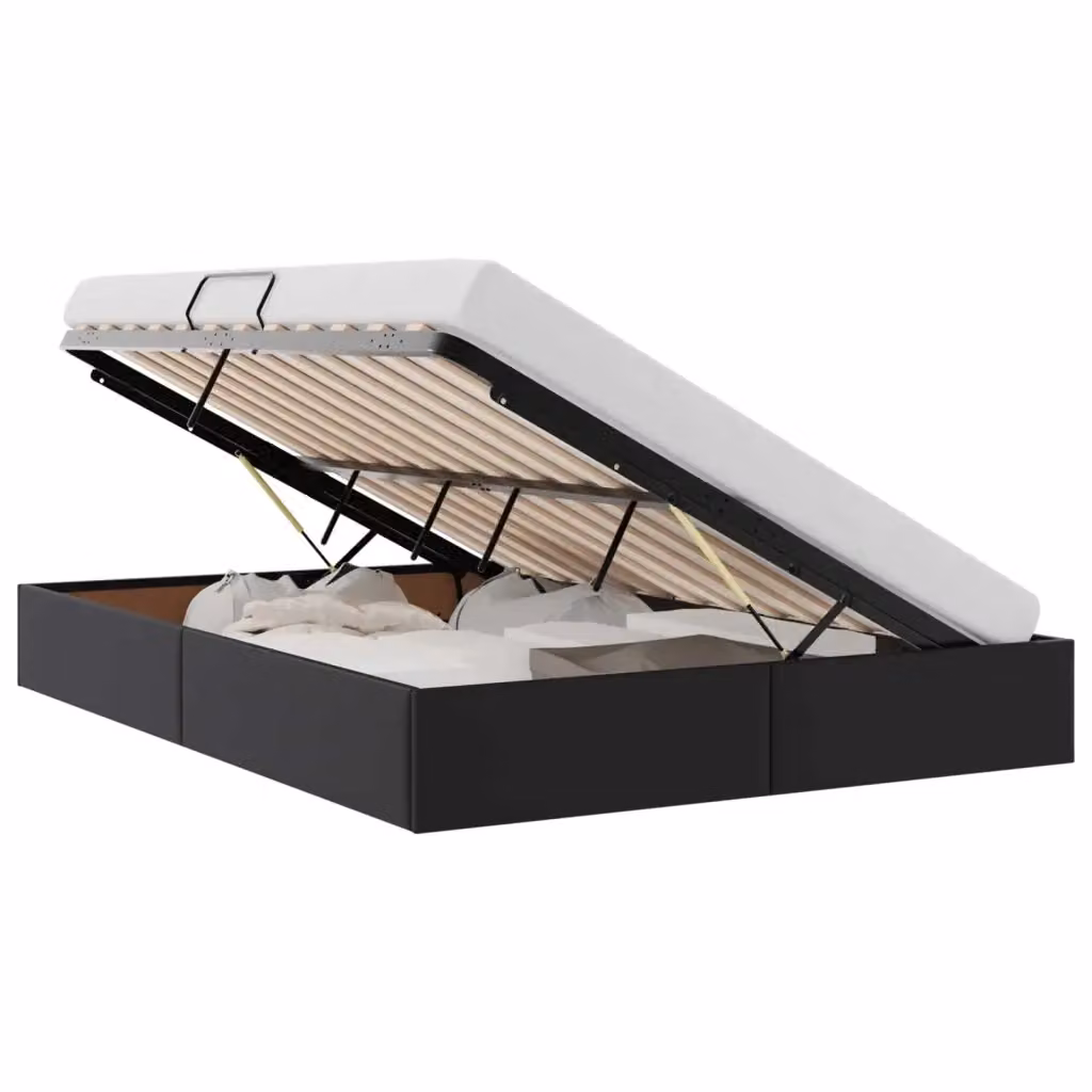 Letto ottomano moderno vidaXL in pelle sintetica nera con base a sollevamento L 140 cm x P 200 cm – 2