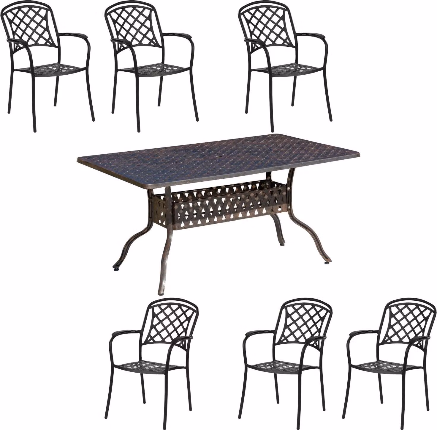 Inko Set da salotto 7 pezzi in alluminio pressofuso bronzo Tavolo 150x97x74 cm con 6 poltrone