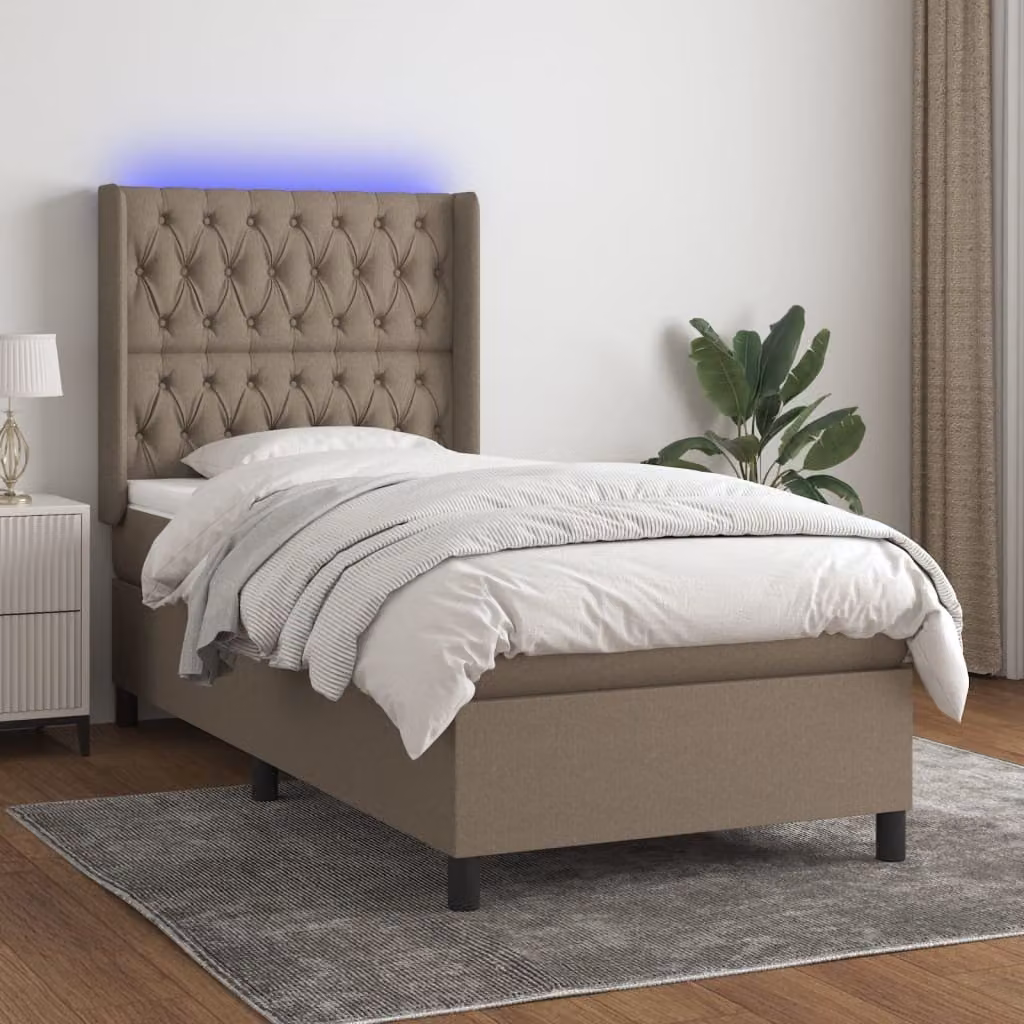 The Living Store Letto a molle insacchettate con materasso e tessuto LED Taupe 90x200 cm