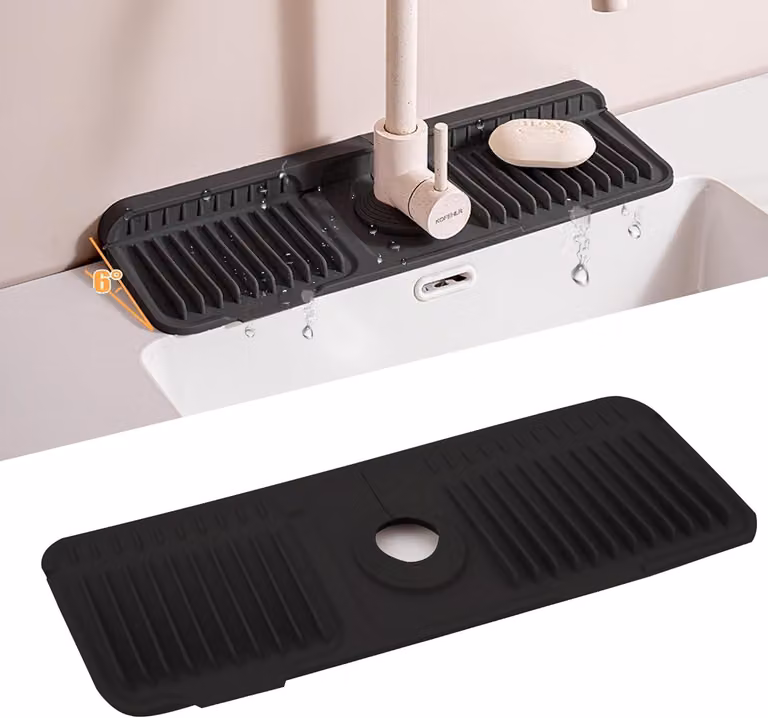 Tappetino in silicone antiscivolo per rubinetto, con pulsante di fissaggio, protezione dagli schizzi, 45 cm, adatto per cucina e bagno