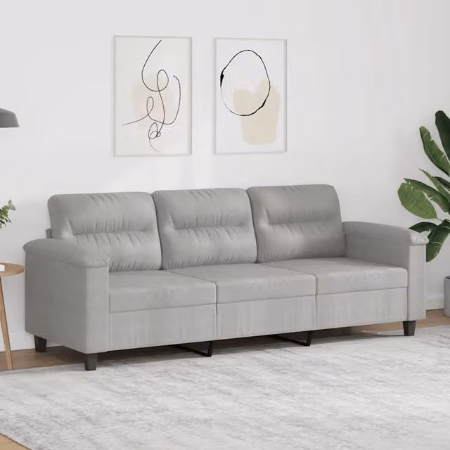 Divano a 3 Posti-Sofa 3 Posti Grigio Chiaro 180 cm in Tessuto Microfibra