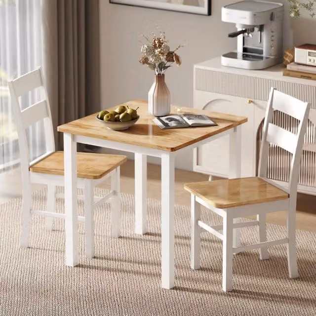 Desviae Tavolo da pranzo per 2-4 persone in legno di caucciù con piano effetto rovere e struttura bianca 69 × 69 × 75 cm