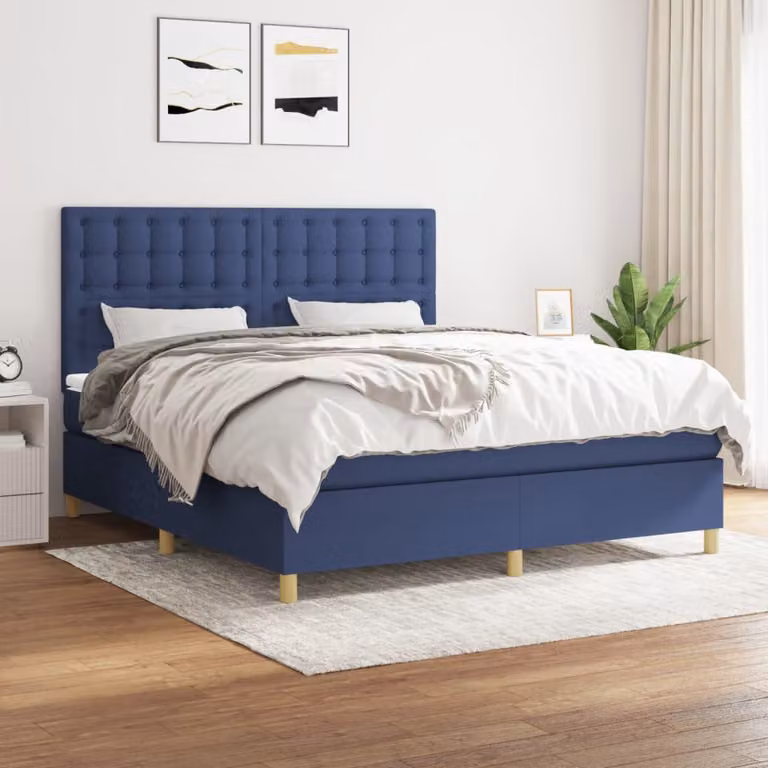 vidaXL Letto Ibrido con Giroletto a Molle e Materasso a Tasche Blu e Bianco L/P: 180 x 200 cm