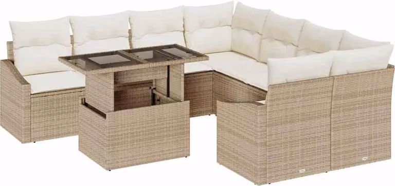 Set Divano da Giardino 9 pcs Beige Poly Rattan
