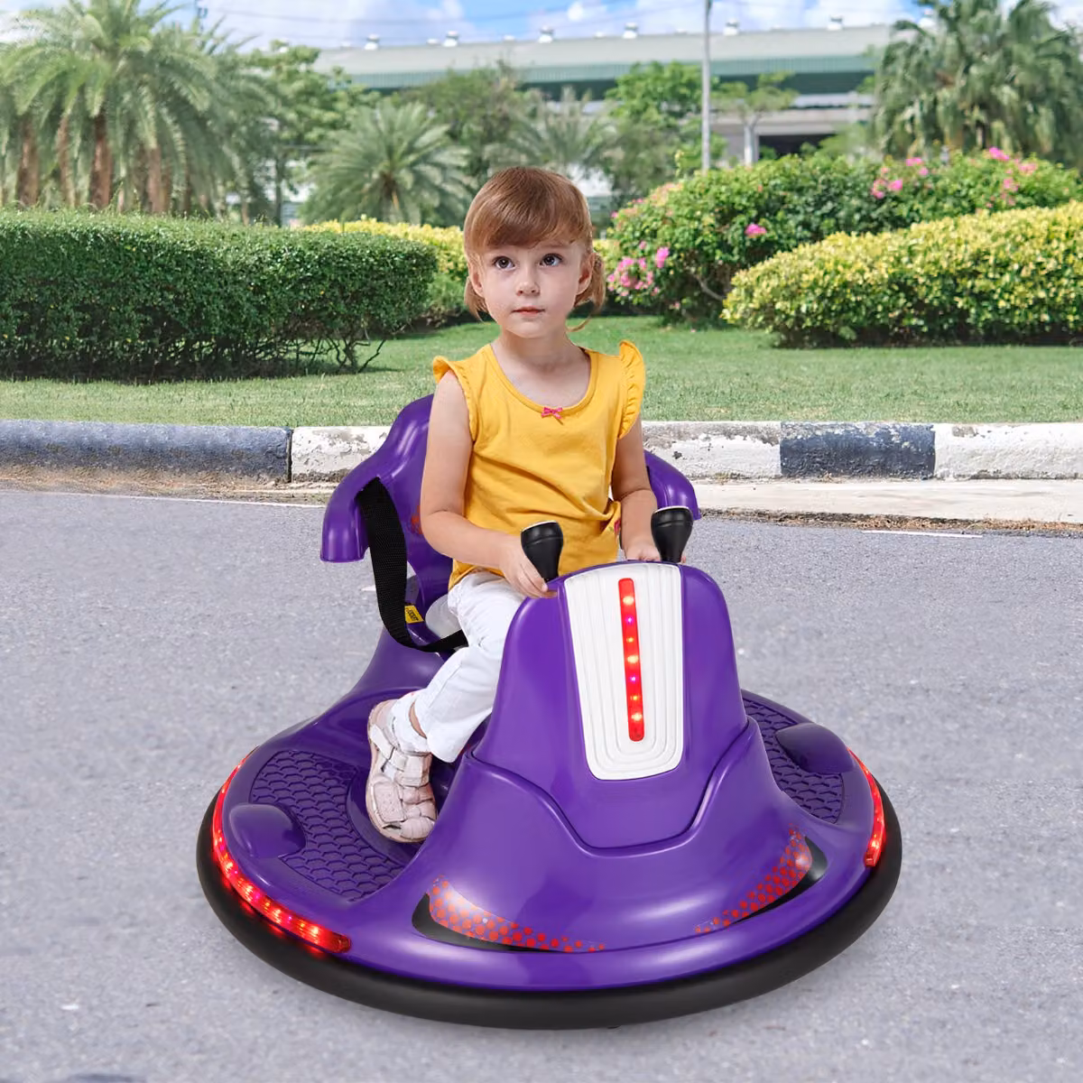 Costway Autoscontro elettrico a batteria per bambini con doppio joystick, telecomando e luci a LED, Viola