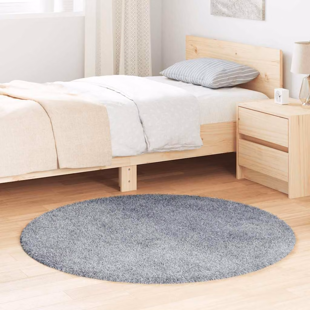 Tappeto Shaggy a Pelo Lungo vidaXL NAVARRA Grigio Chiaro, Rotondo, Diametro: 120 cm