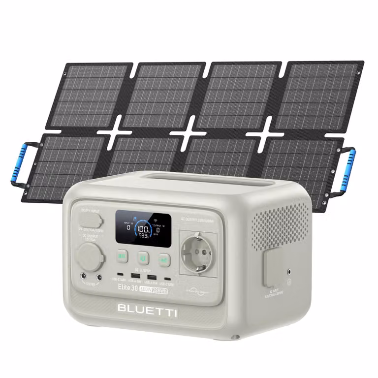 BLUETTI Elite 30 V2 + pannello solare da 60 W  Accumulatore solare da 288 Wh Stazione di ricarica portatile Generatore solare Batteria per backup domestico/alimentazione di emergenza/campeggio/emergenze - Grigio
