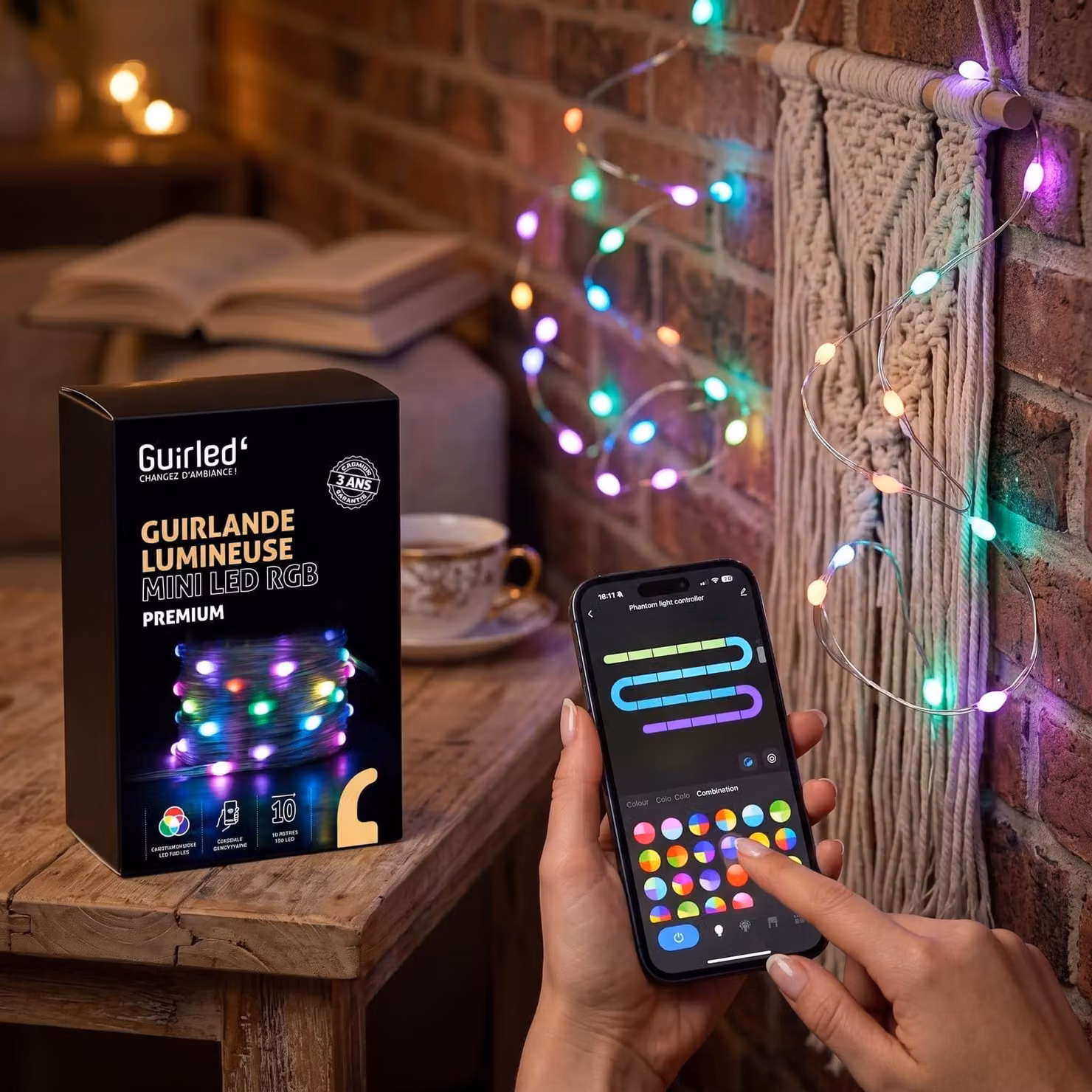 Catena luminosa a LED mini, 100 LED RGB, 10 metri, alimentazione USB, connettività Wi-Fi, controllo vocale