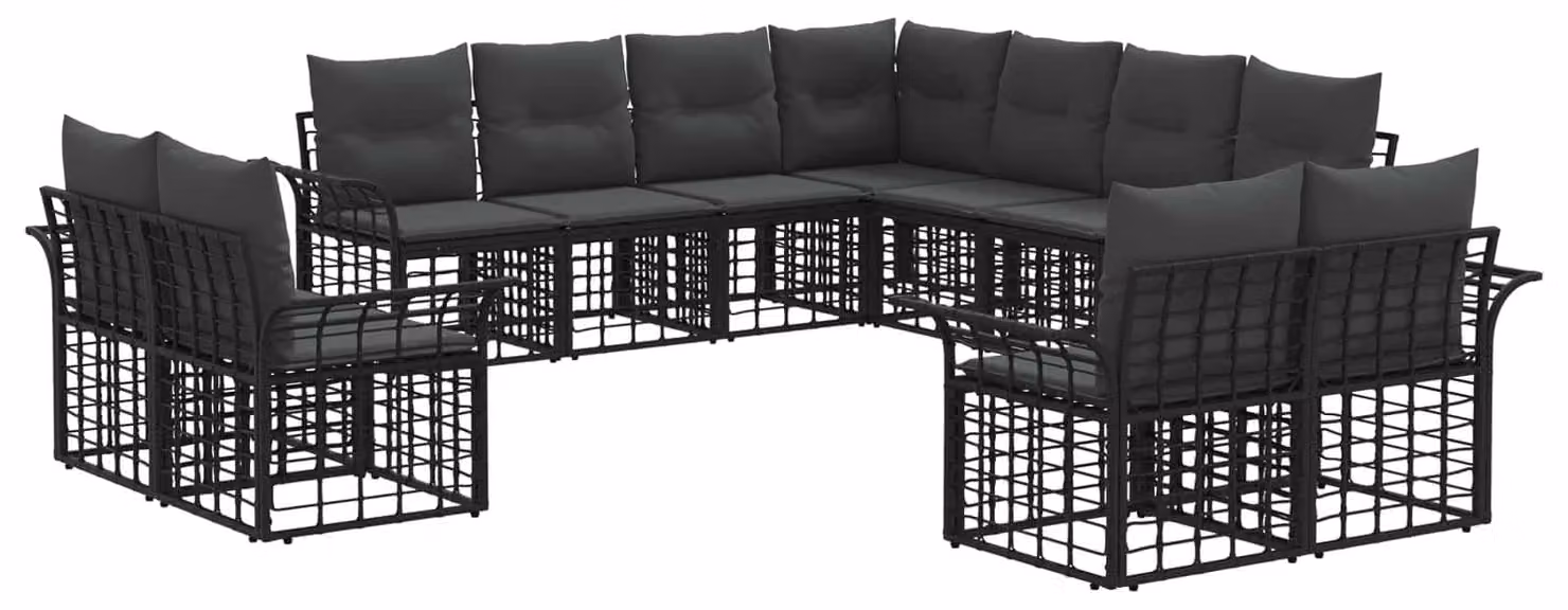 Set di divani da esterno 11 pcs Nero e Grigio scuro Poliestere