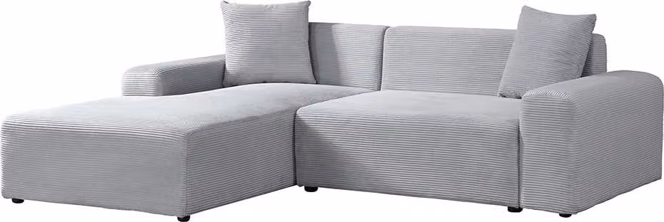 Home Deluxe Divano angolare AMELIO Cord - Grigio a sinistra - 240 x 178 cm I Divano da salotto moderno con pouf