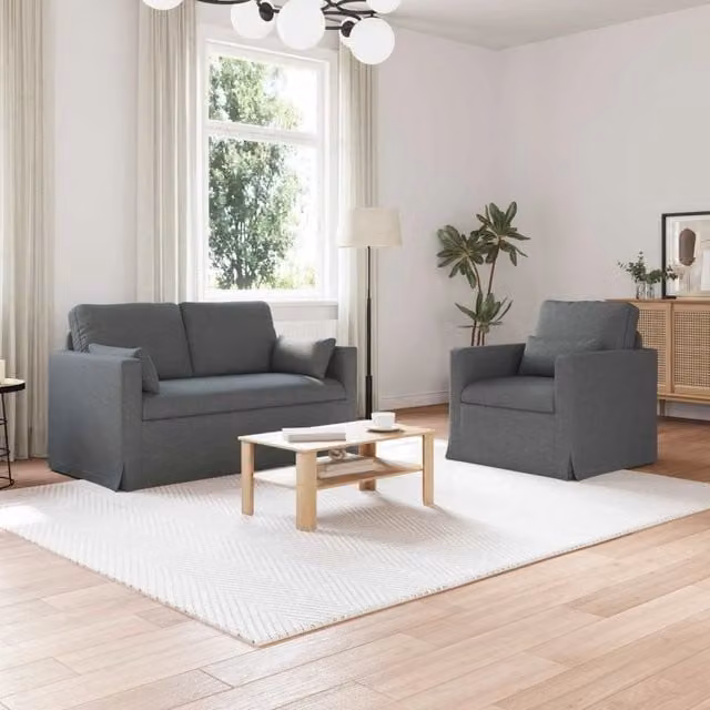 Set di 2 divani moderni vidaXL in tessuto grigio con cuscini inclusi e coperture rimovibili – 1