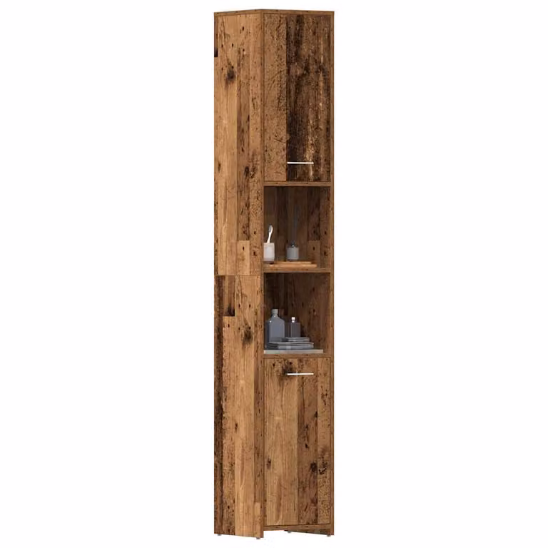 Mobile da bagno vidaXL in legno color marrone antico con ante a cerniera e ripiani interni, L/P/H: 30 x 30 x 183,5 cm