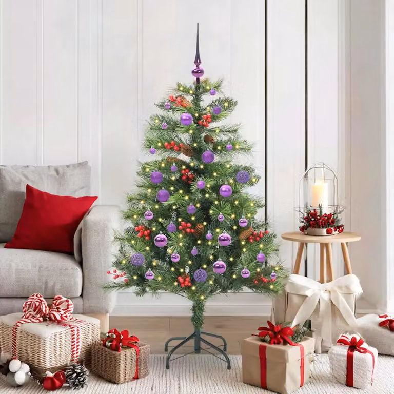 Albero di Natale artificiale moderno vidaXL verde con 150 LED bianco caldo in PVC e metallo