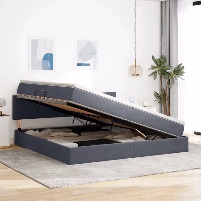 Letto con contenitore LED e materasso Grigio Scuro 200 x 200 cm 3371356