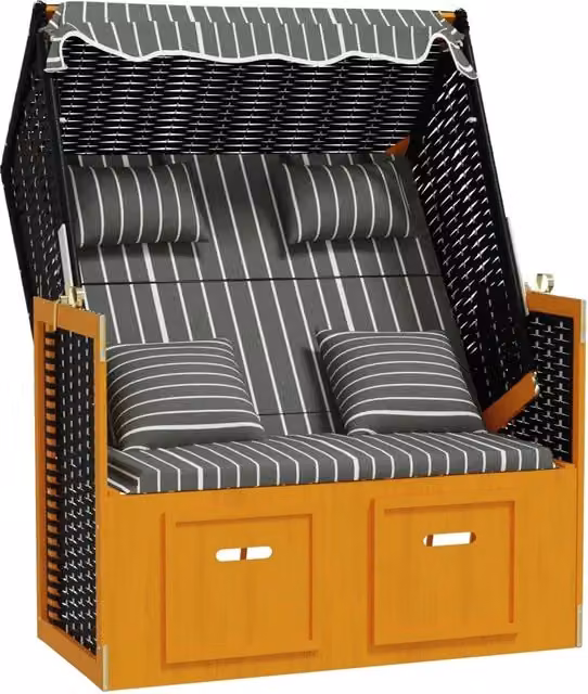 Strandkorb con cuscini polyrattan legno massello nero grigio 02_0012178